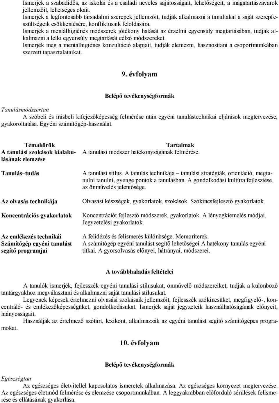 Ismerjék a mentálhigiénés módszerek jótékony hatását az érzelmi egyensúly megtartásában, tudják alkalmazni a lelki egyensúly megtartását célzó módszereket.