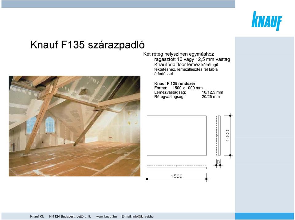 fektetéshez, lemezillesztés fél tábla átfedéssel Knauf F 135