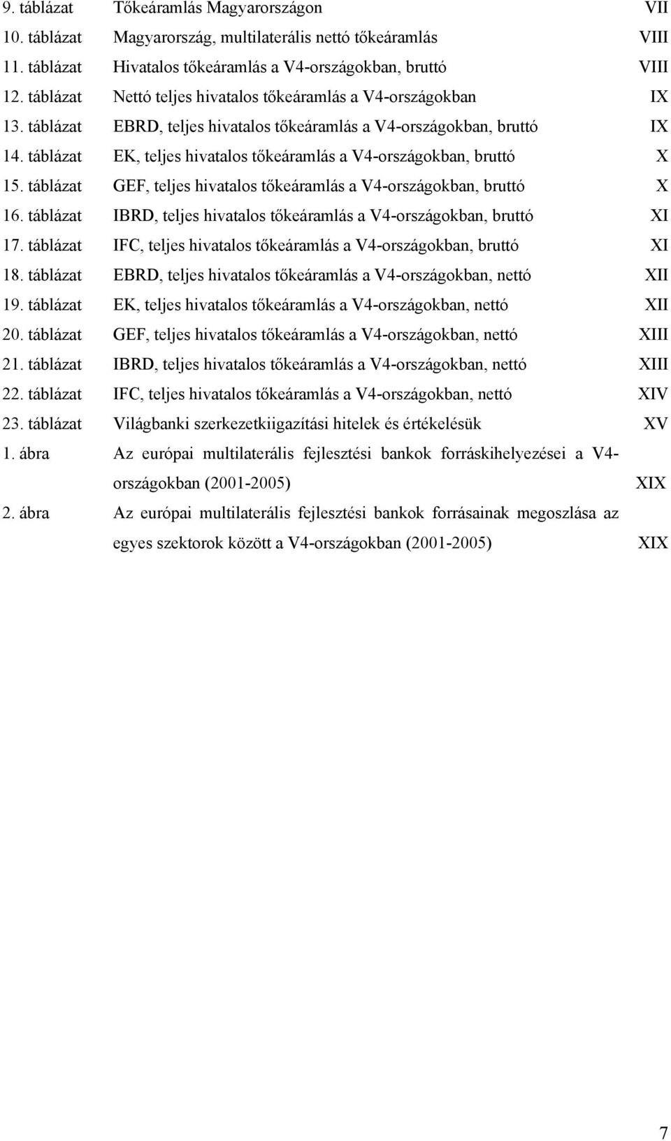 táblázat EK, teljes hivatalos tőkeáramlás a V4-országokban, bruttó X 15. táblázat GEF, teljes hivatalos tőkeáramlás a V4-országokban, bruttó X 16.