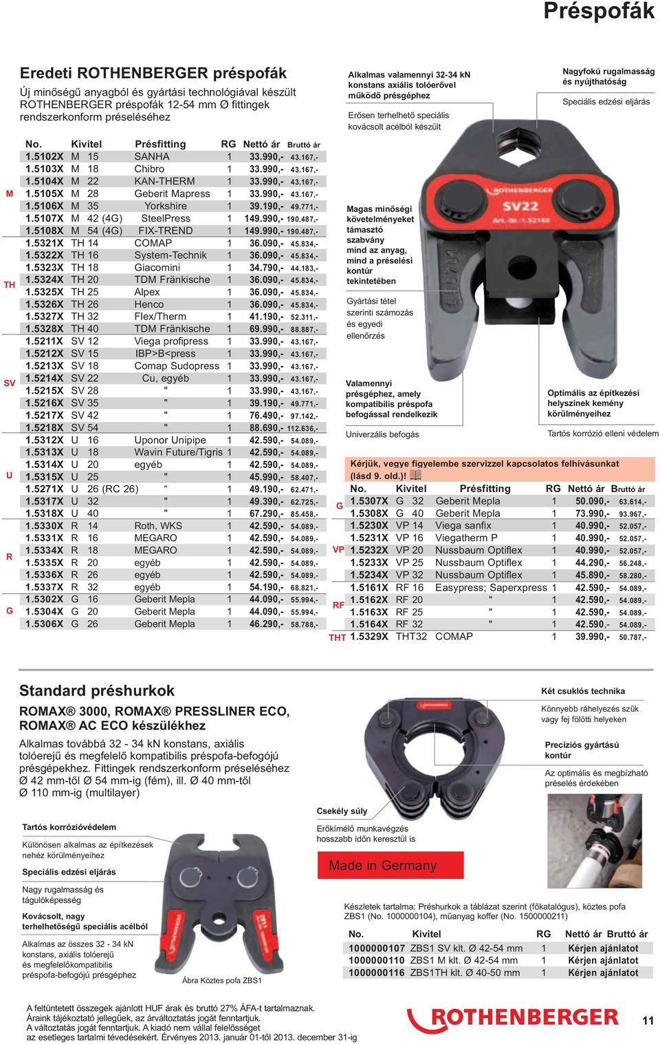 Kivitel Présfitting RG Nettó ár Bruttó ár 1.5102X M 15 SANHA 1 33.990,- 43.167,- 1.5103X M 18 Chibro 1 33.990,- 43.167,- 1.5104X M 22 KAN-THERM 1 33.990,- 43.167,- 1.5105X M 28 Geberit Mapress 1 33.