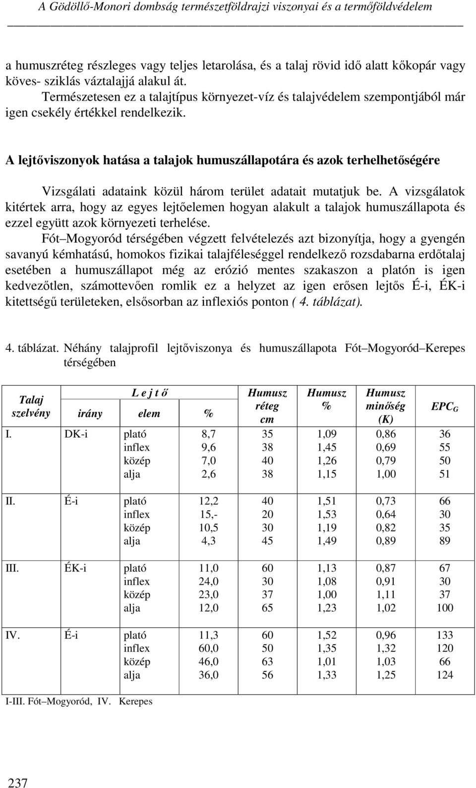 A lejtviszonyok hatása a talajok humuszállapotára és azok terhelhetségére Vizsgálati adataink közül három terület adatait mutatjuk be.