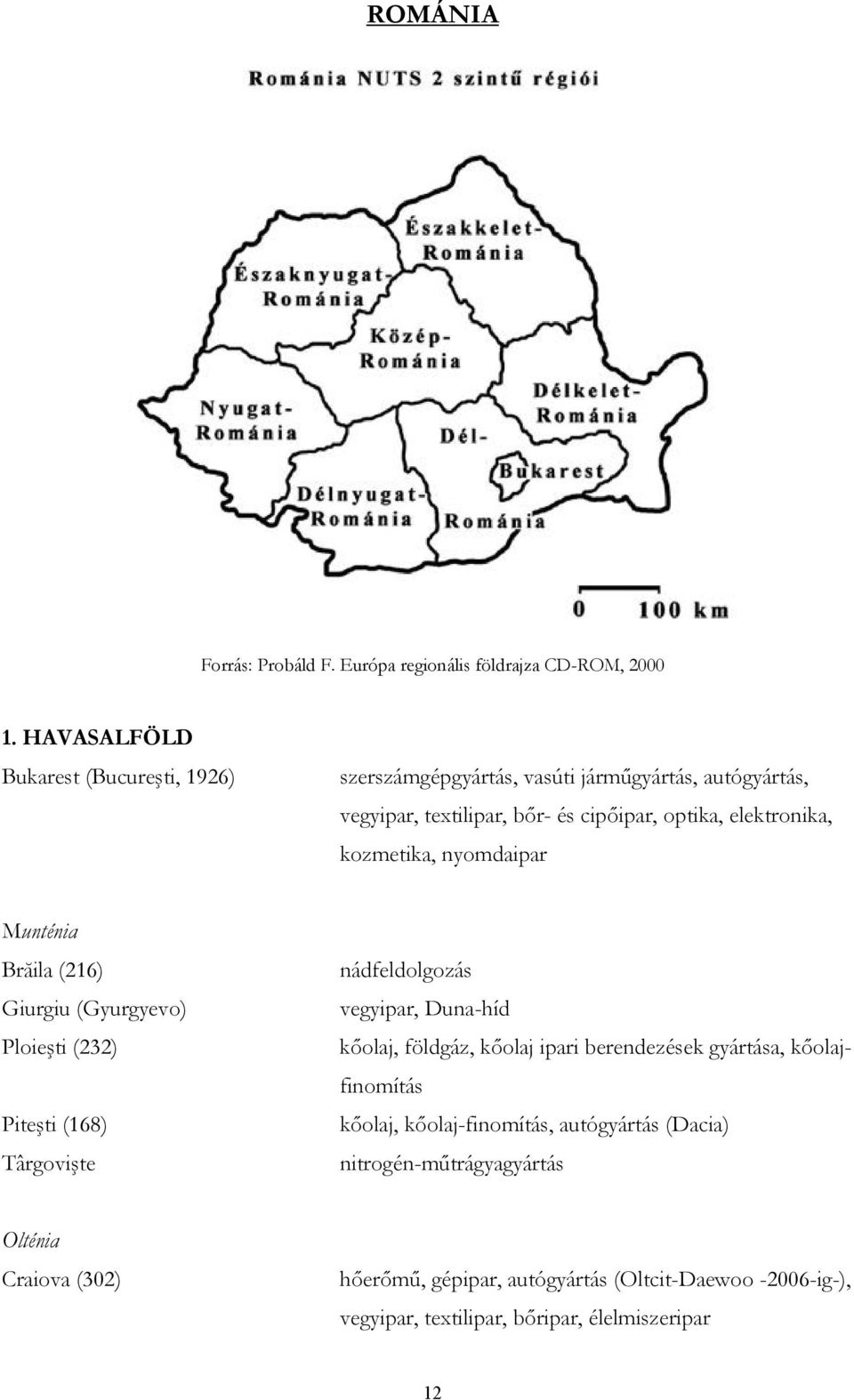 kozmetika, nyomdaipar Munténia Brăila (216) Giurgiu (Gyurgyevo) Ploieşti (232) Piteşti (168) Târgovişte nádfeldolgozás vegyipar, Duna-híd kőolaj, földgáz,