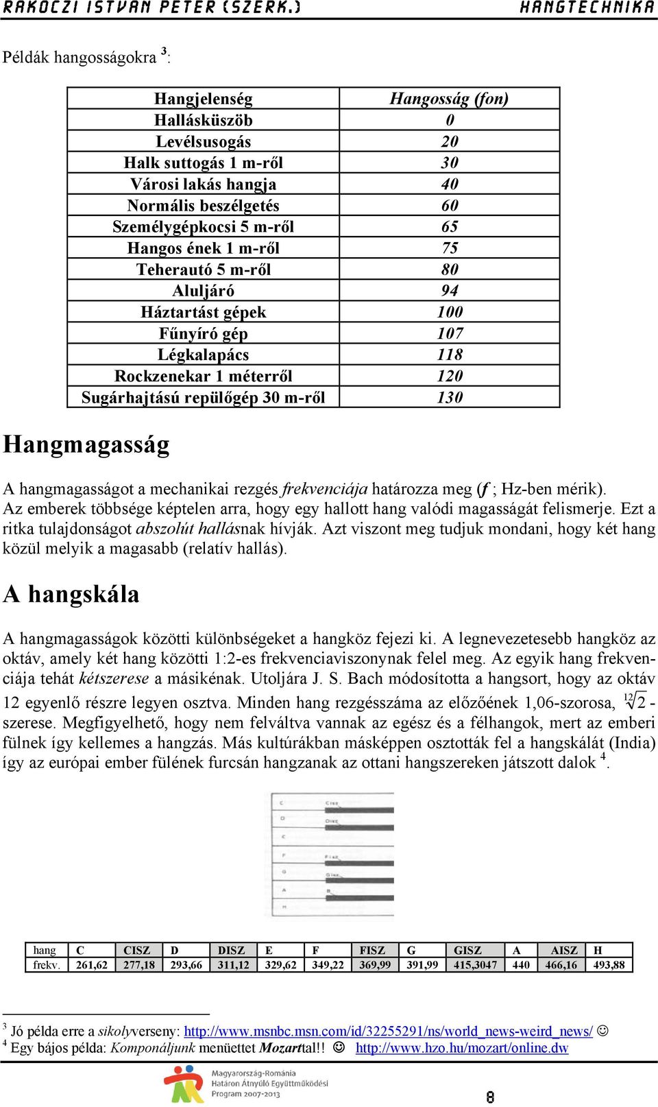 mechanikai rezgés frekvenciája határozza meg (f ; Hz-ben mérik). Az emberek többsége képtelen arra, hogy egy hallott hang valódi magasságát felismerje.