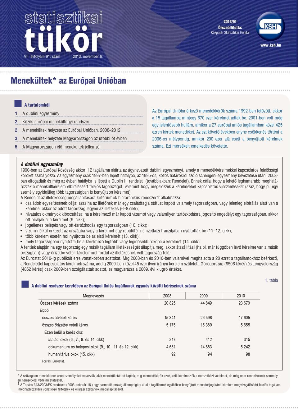 utóbbi öt évben 5 A Magyarországon élő menekültek jellemzői Az Európai Unióba érkező menedékkérők száma 1992-ben tetőzött, ekkor a 15 tagállamba mintegy 67 ezer kérelmet adtak be.