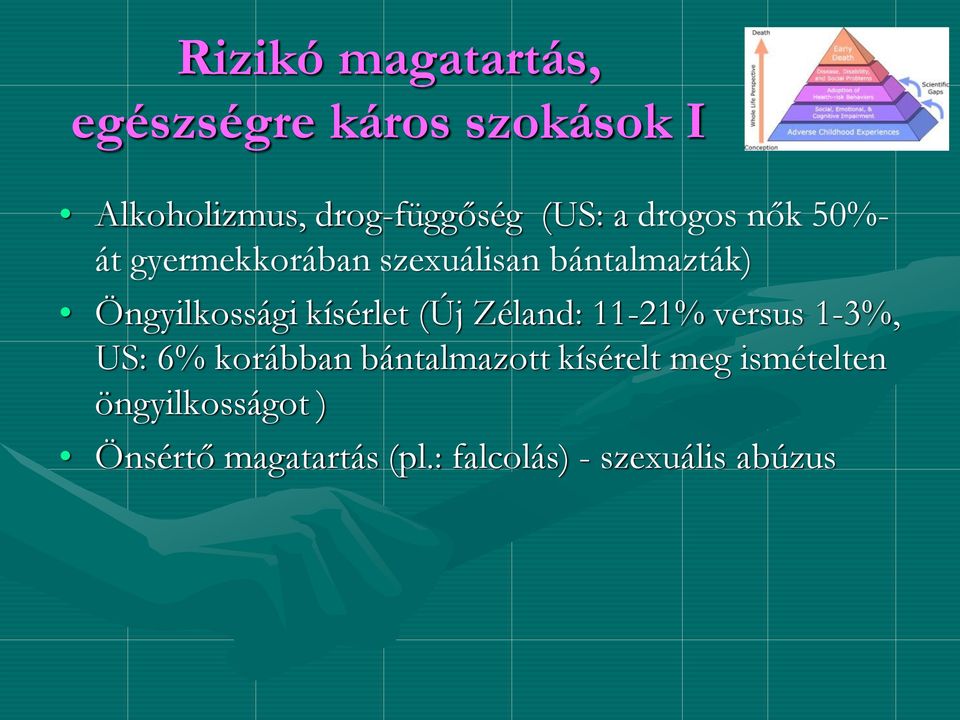 kísérlet (Új Zéland: 11-21% versus 1-3%, US: 6% korábban bántalmazott kísérelt