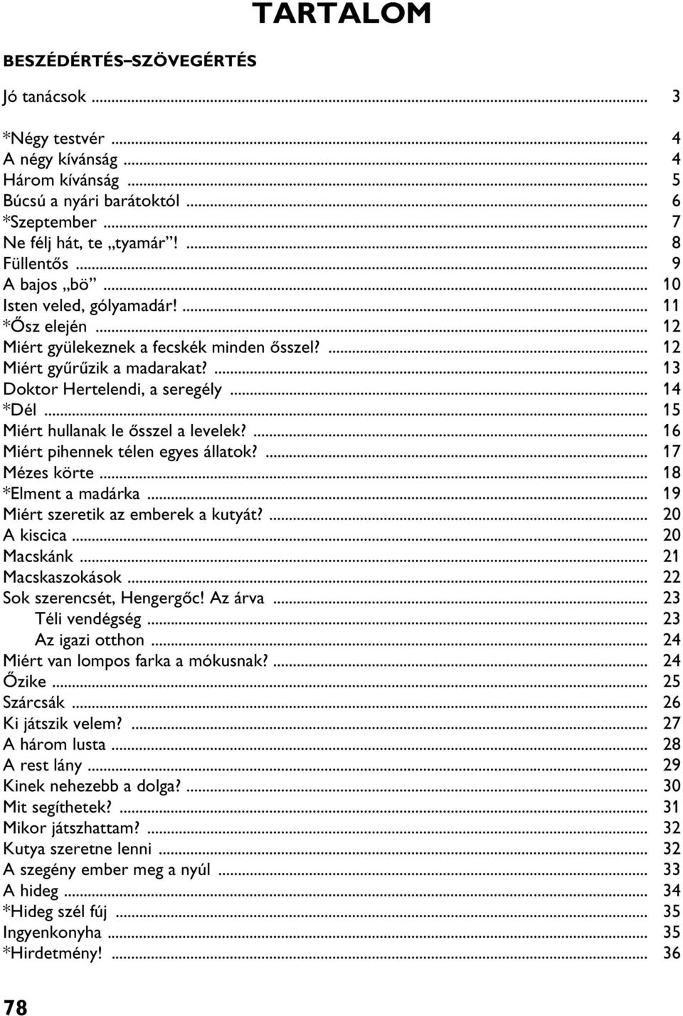 .. 15 Miért hullanak le õsszel a levelek?... 16 Miért pihennek télen egyes állatok?... 17 Mézes körte... 18 *Elment a madárka... 19 Miért szeretik az emberek a kutyát?... 20 A kiscica... 20 Macskánk.