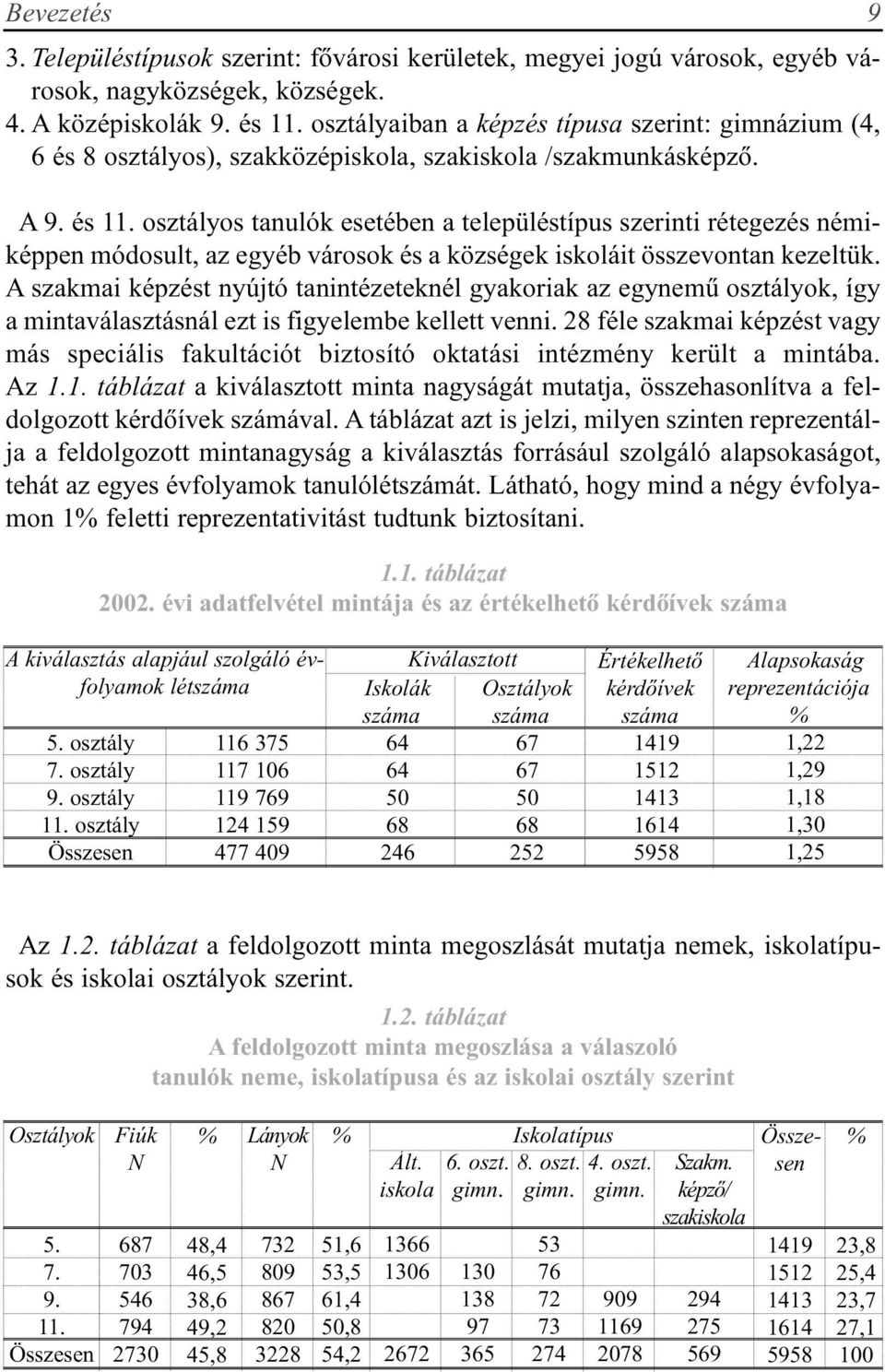 osztályos tanulók esetében a településtípus szerinti rétegezés némiképpen módosult, az egyéb városok és a községek iskoláit összevontan kezeltük.