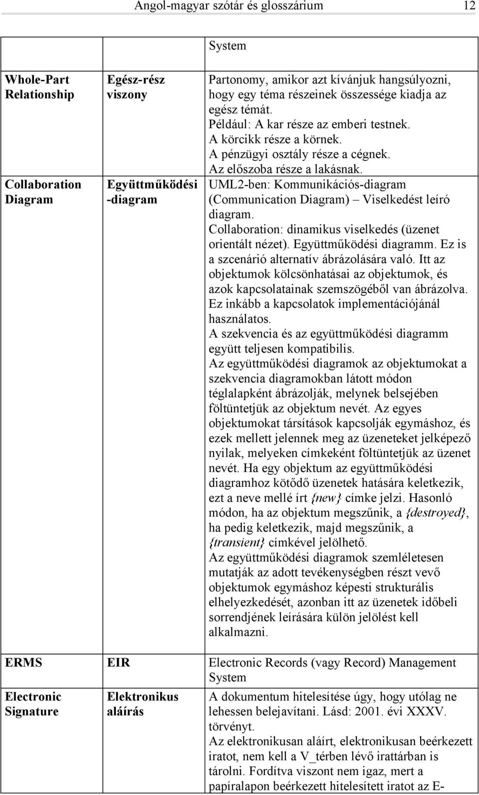 UML2-ben: Kommunikációs-diagram (Communication Diagram) Viselkedést leíró diagram. Collaboration: dinamikus viselkedés (üzenet orientált nézet). Együttműködési diagramm.