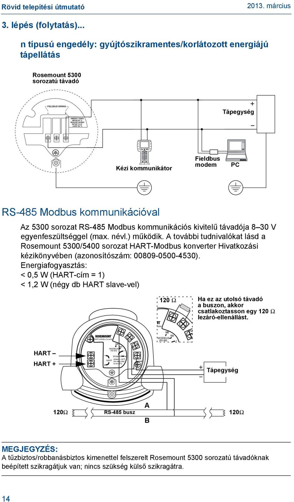 RS-485 Modbus kommunikációs kivitelű távadója 8 30 V egyenfeszültséggel (max. névl.) működik.