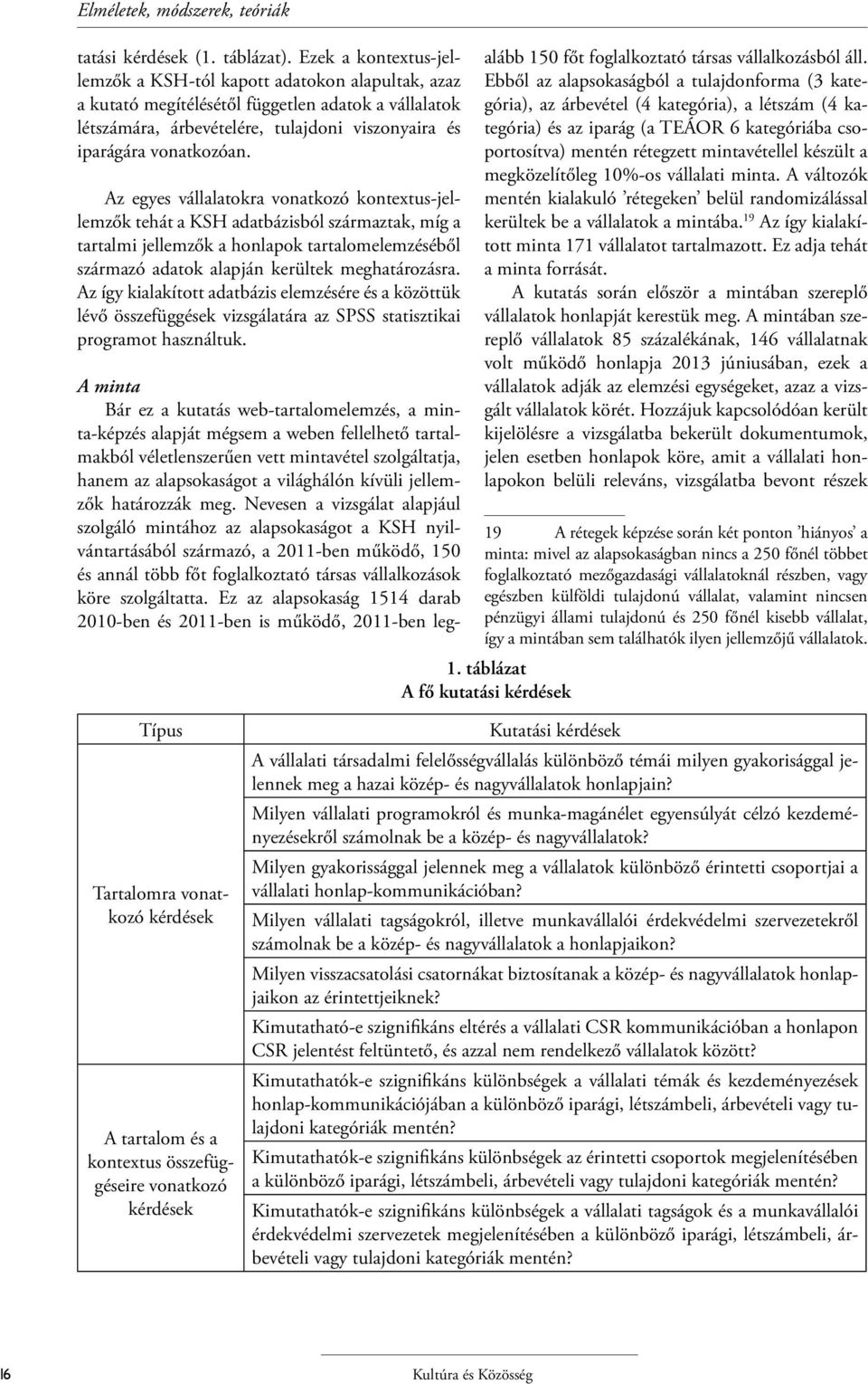 Az egyes vállalatokra vonatkozó kontextus-jellemzők tehát a KSH adatbázisból származtak, míg a tartalmi jellemzők a honlapok tartalomelemzéséből származó adatok alapján kerültek meghatározásra.