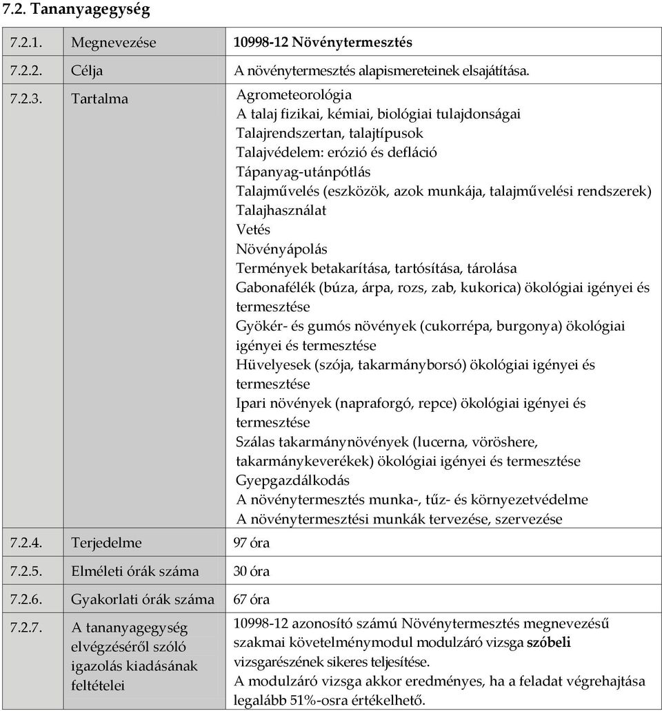 talajművelési rendszerek) Talajhasználat Vetés Növényápolás Termények betakarítása, tartósítása, tárolása Gabonafélék (búza, árpa, rozs, zab, kukorica) ökológiai igényei és termesztése Gyökér- és