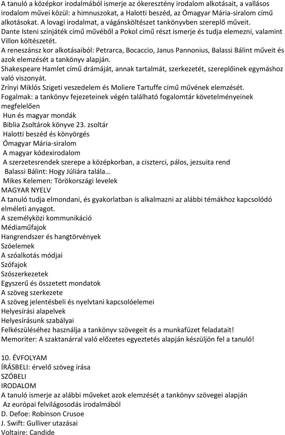 A reneszánsz kor alkotásaiból: Petrarca, Bocaccio, Janus Pannonius, Balassi Bálint műveit és azok elemzését a tankönyv alapján.