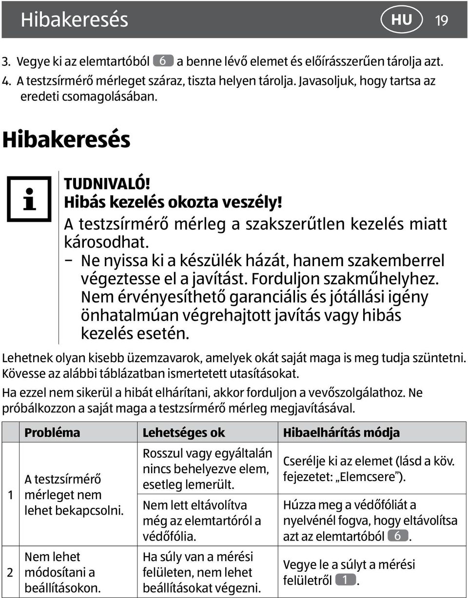 Ne nyissa ki a készülék házát, hanem szakemberrel végeztesse el a javítást. Forduljon szakműhelyhez.