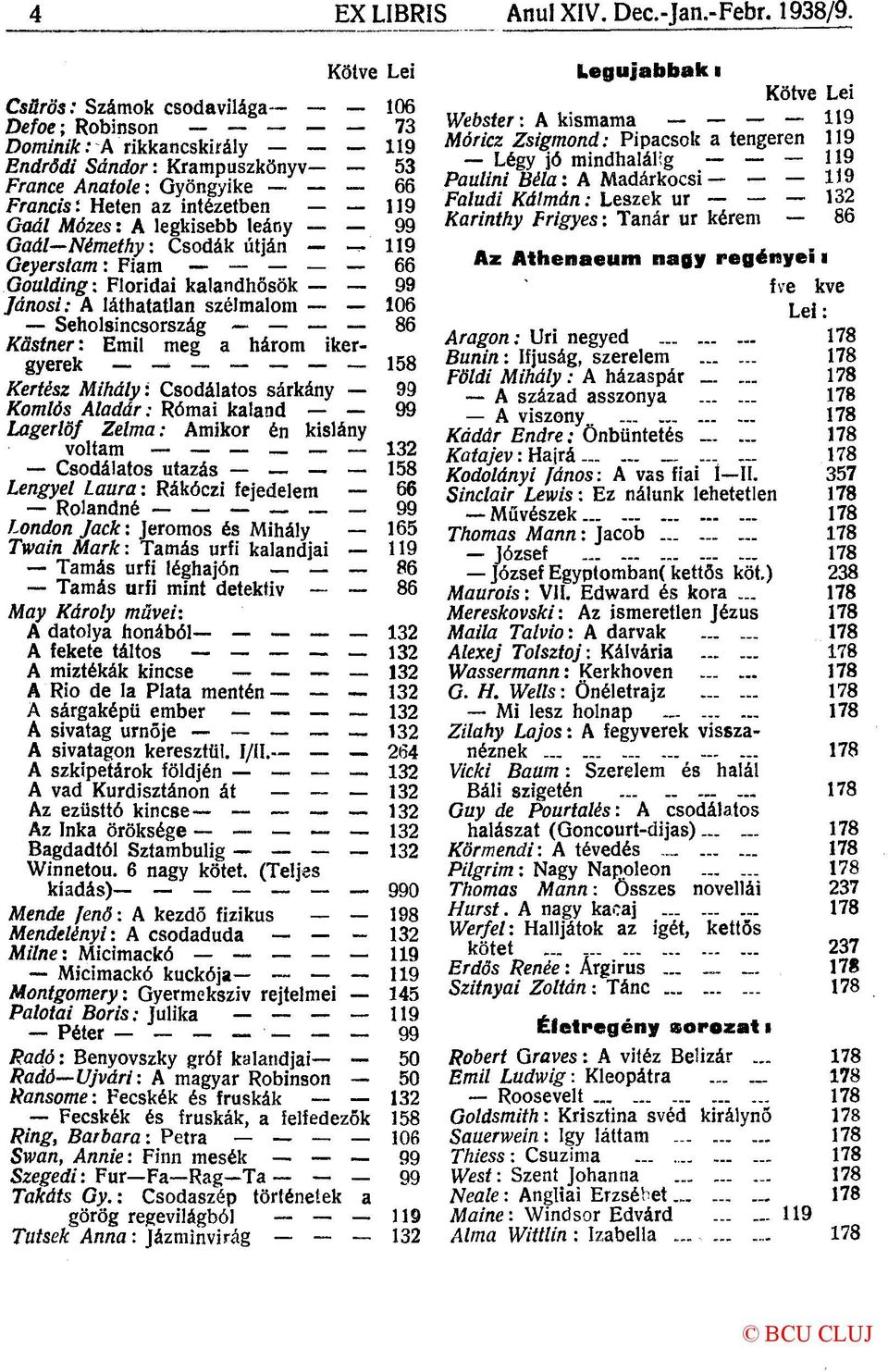 Heten az intézetben 119 Gaál Mózes: A legkisebb leány 99 Gadl Némethy: Csodák útján 119 Geyerslam: Fiam 66 Goulding: Floridai kalandhősök 99 Jánosi: A láthatatlan szélmalom 106 Seholsincsország 86