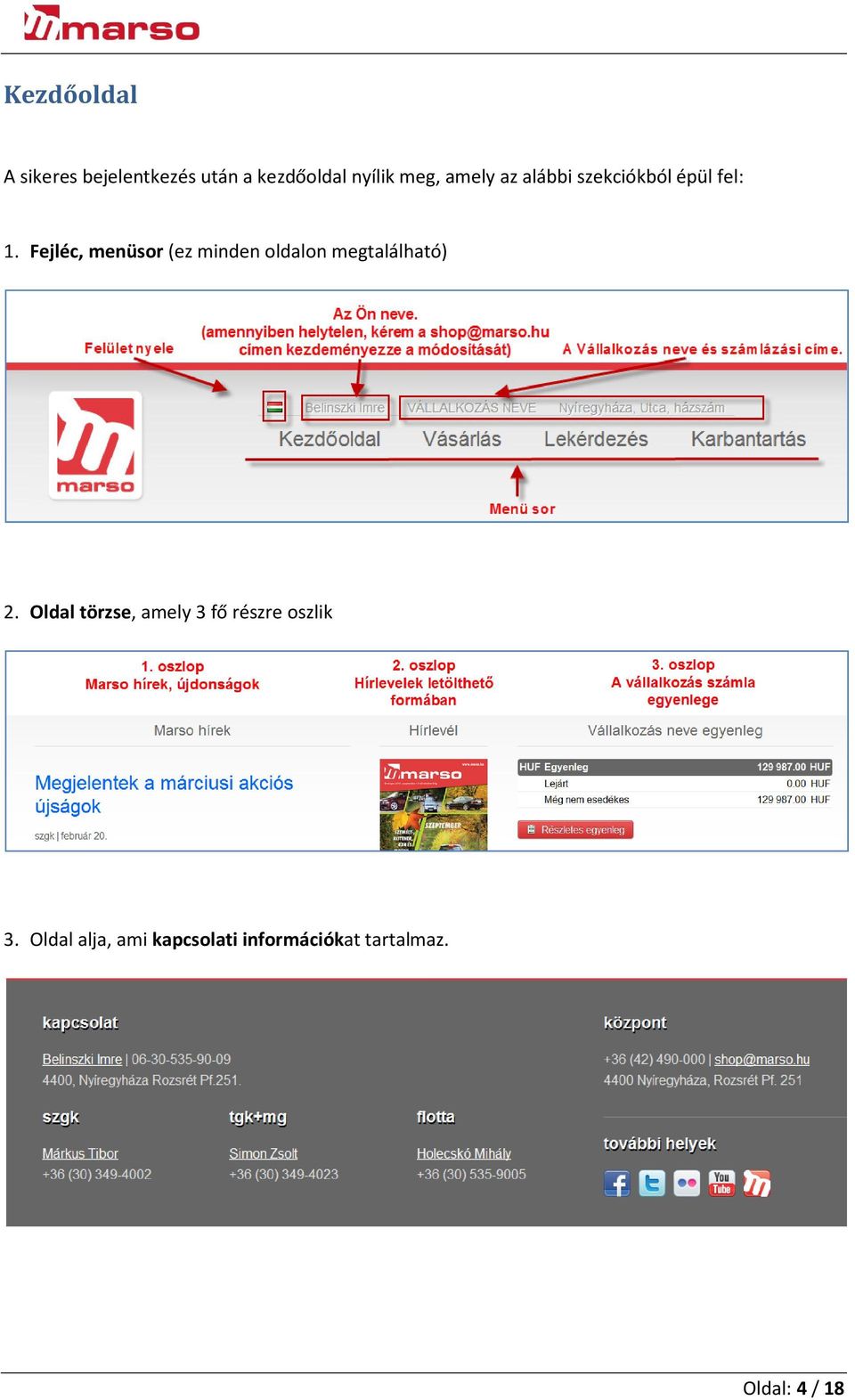 Fejléc, menüsor (ez minden oldalon megtalálható) 2.