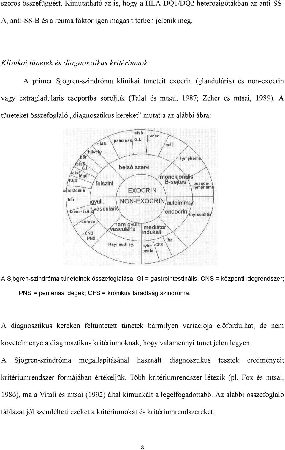 mtsai, 1989). A tüneteket összefoglaló diagnosztikus kereket mutatja az alábbi ábra: A Sjögren-szindróma tüneteinek összefoglalása.