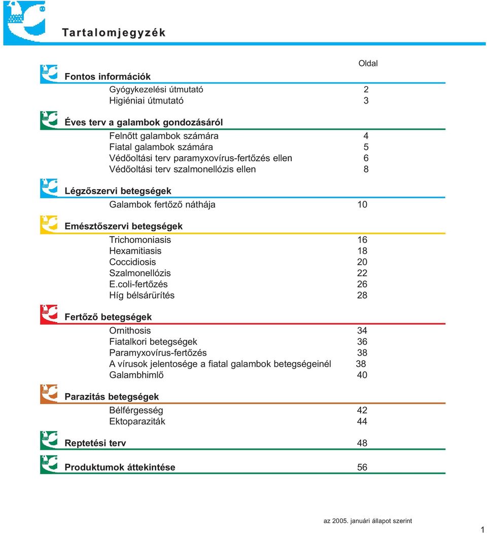 Hexamitiasis 18 Coccidiosis 20 Szalmonellózis 22 E.