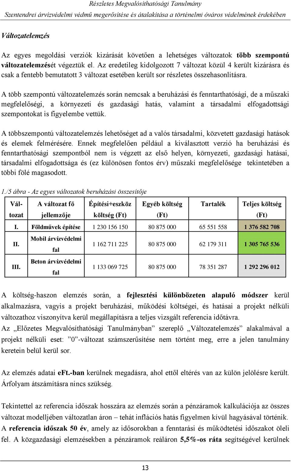 A több szempontú változatelemzés során nemcsak a beruházási és fenntarthatósági, de a műszaki megfelelőségi, a környezeti és gazdasági hatás, valamint a társadalmi elfogadottsági szempontokat is