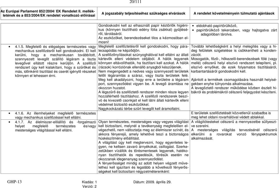 A szellőző rendszert úgy kell kialakítani, hogy a szűrőket és más, időnkénti tisztítást és cserét igénylő részeket könnyen el lehessen érni. 4.1.6.