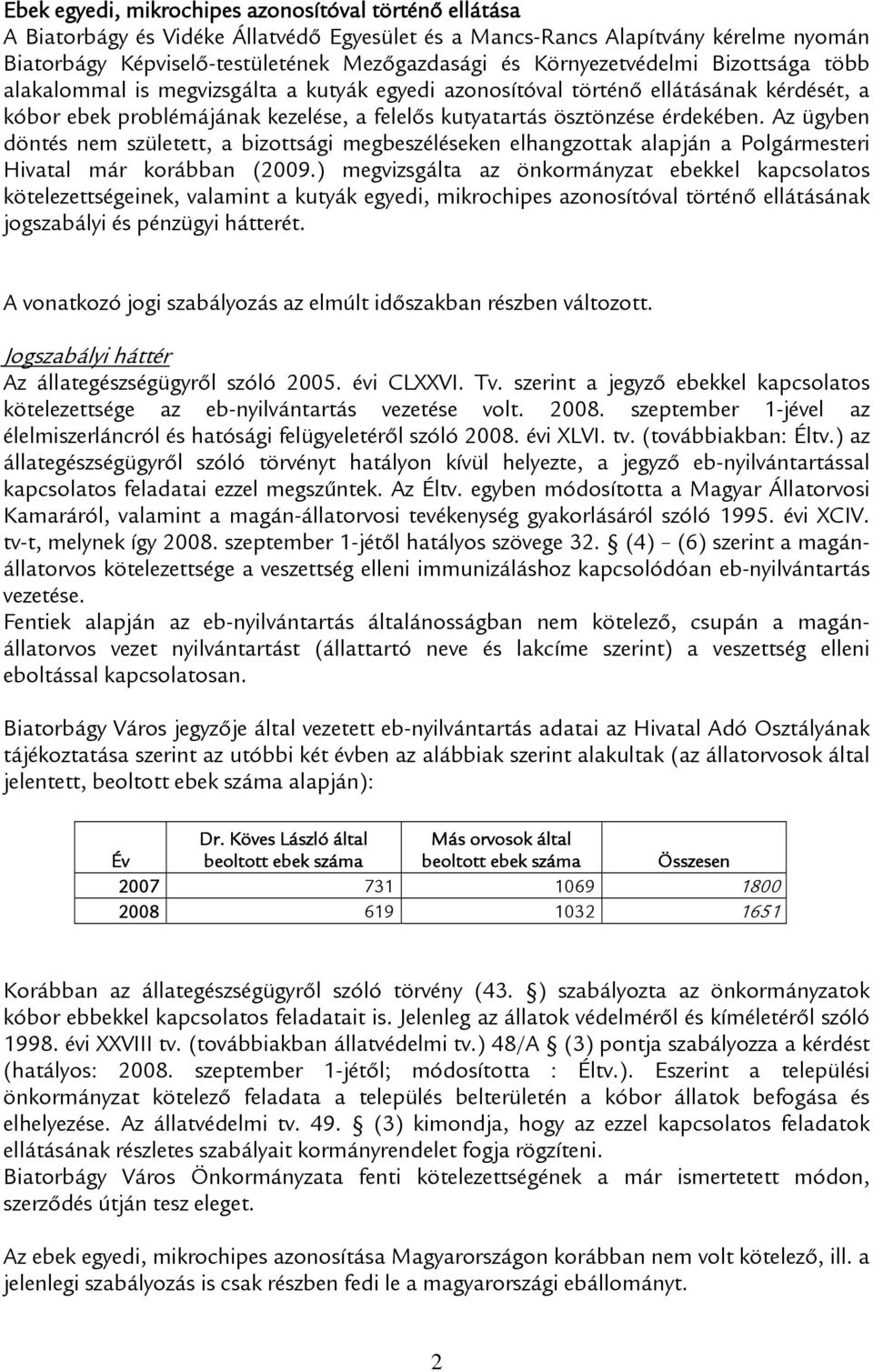 Az ügyben döntés nem született, a bizottsági megbeszéléseken elhangzottak alapján a Polgármesteri Hivatal már korábban (2009.