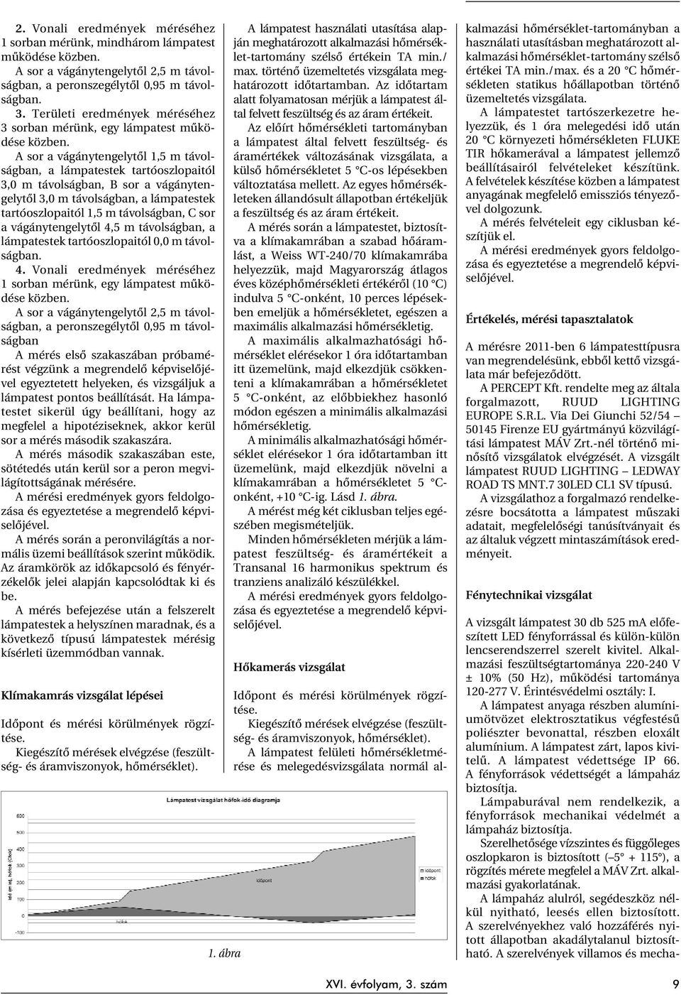 A sor a vágánytengelytõl 1,5 m távolságban, a lámpatestek tartóoszlopaitól 3,0 m távolságban, B sor a vágánytengelytõl 3,0 m távolságban, a lámpatestek tartóoszlopaitól 1,5 m távolságban, C sor a