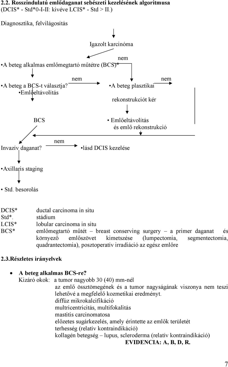 Emlőeltávolítás nem A beteg plasztikai rekonstrukciót kér nem BCS Invazív daganat? nem lásd DCIS kezelése Emlőeltávolítás és emlő rekonstrukció Axillaris staging Std.