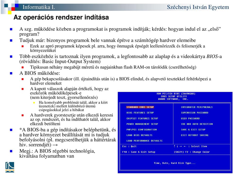 arra, hogy önmaguk épségét leellenőrizzék és felismerjék a környezetüket Több eszközhöz is tartoznak ilyen programok, a legfontosabb az alaplap és a videokártya BIOS-a (rövidítés: Basic Input-Output