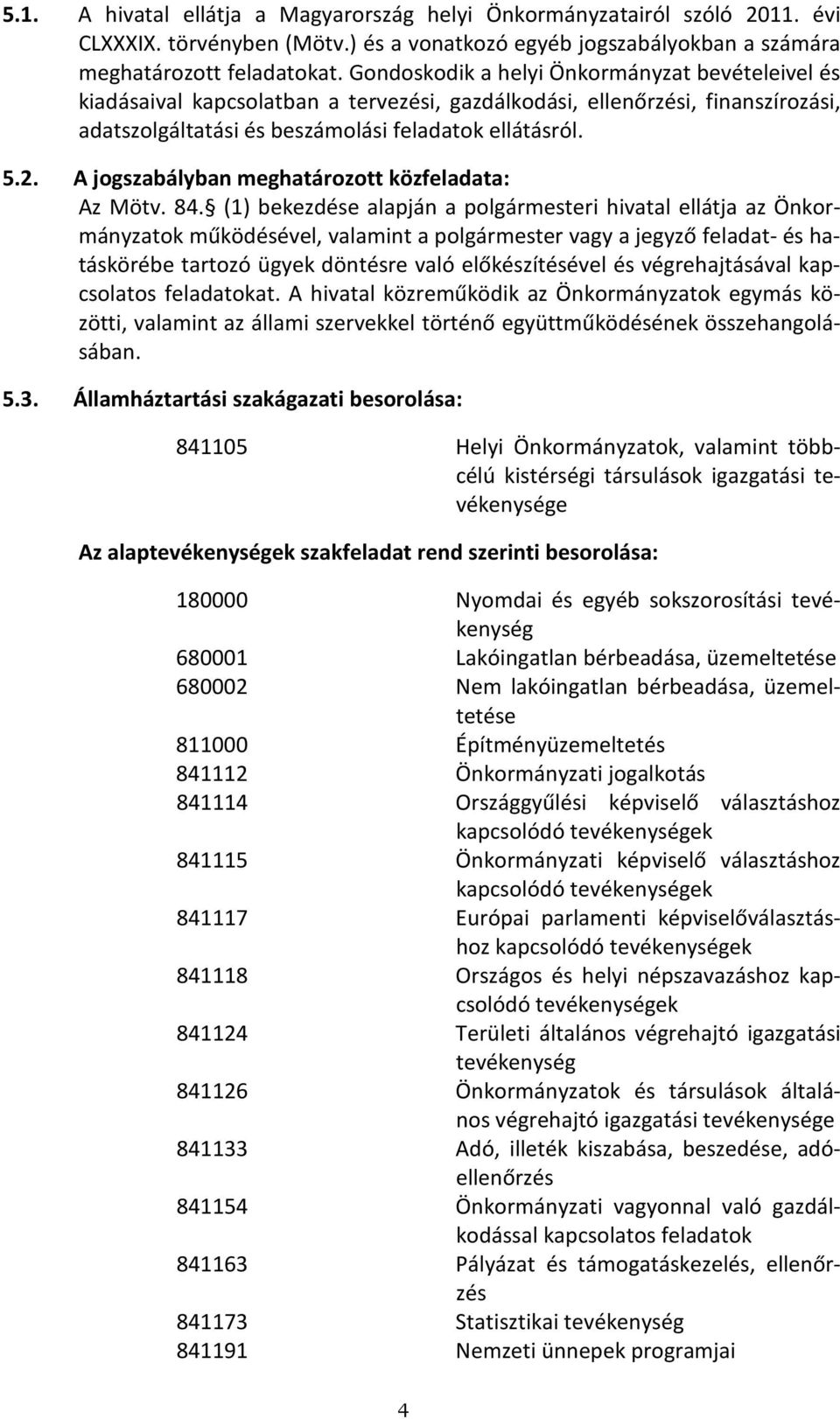 A jogszabályban meghatározott közfeladata: Az Mötv. 84.