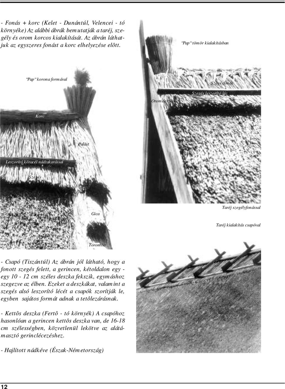 - Csapó (Tiszántúl) Az ábrán jól látható, hogy a fonott szegés felett, a gerincen, kétoldalon egy - egy 10-12 cm széles deszka fekszik, egymáshoz szegezve az élben.