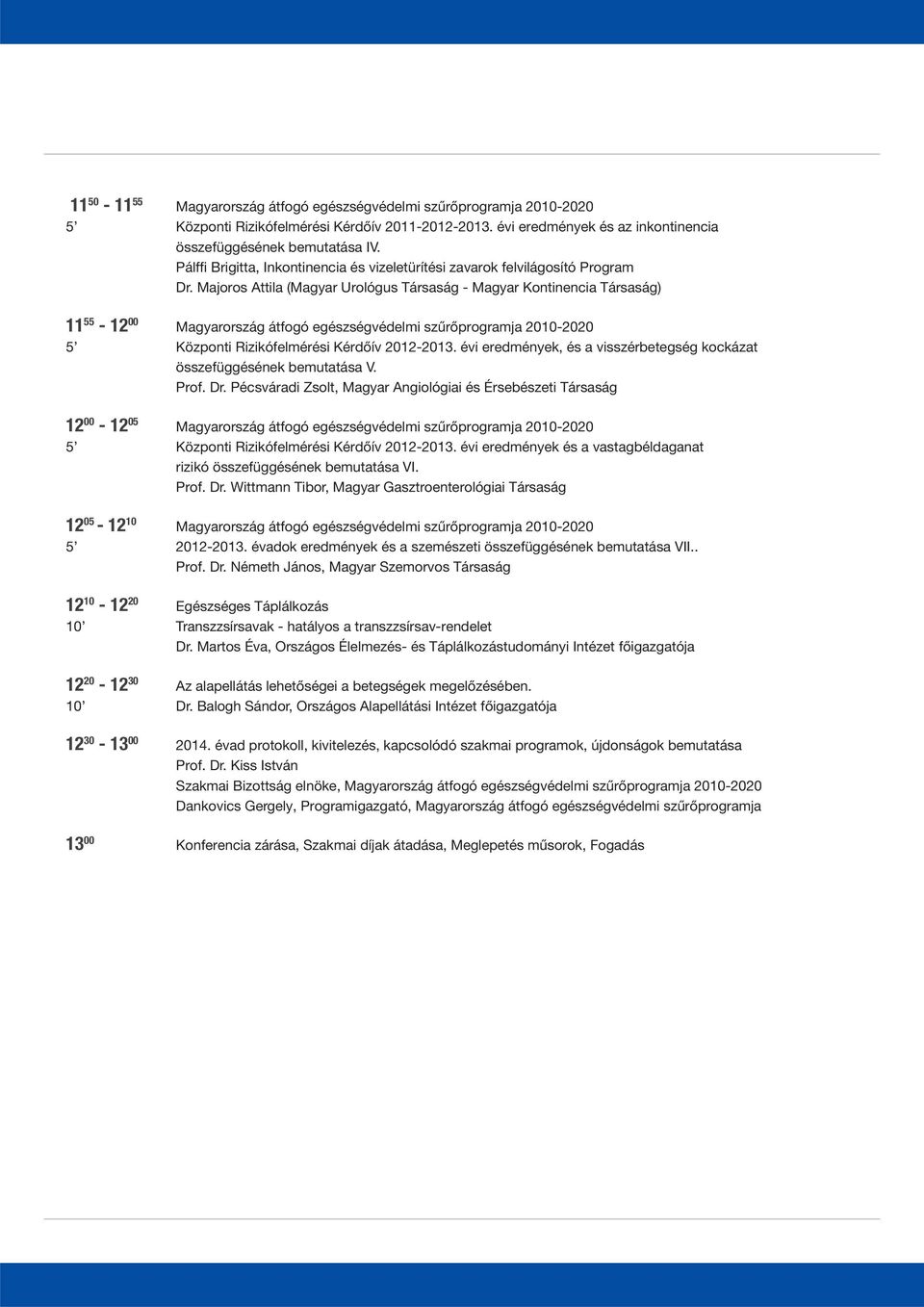 Majoros Attila (Magyar Urológus Társaság - Magyar Kontinencia Társaság) 11 55-12 00 Magyarország átfogó egészségvédelmi szűrőprogramja 2010-2020 5 Központi Rizikófelmérési Kérdőív 2012-2013.