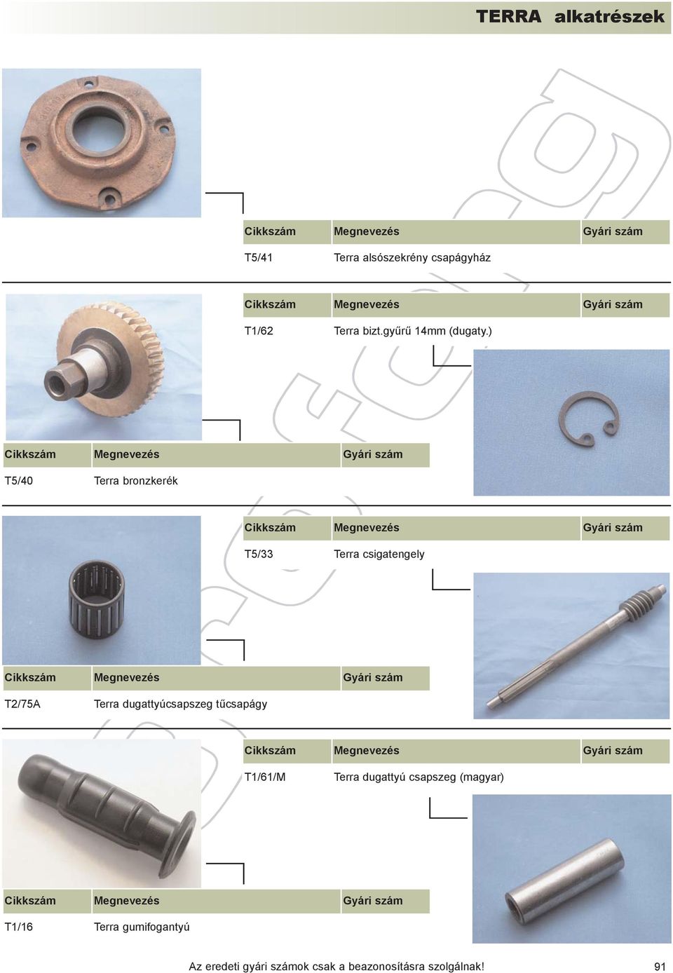 ) T5/40 Terra bronzkerék T5/33 Terra csigatengely T2/75A