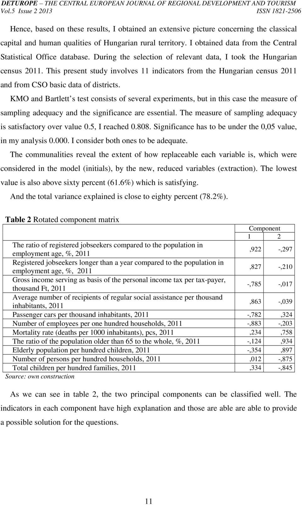 This present study involves 11 indicators from the Hungarian census 2011 and from CSO basic data of districts.