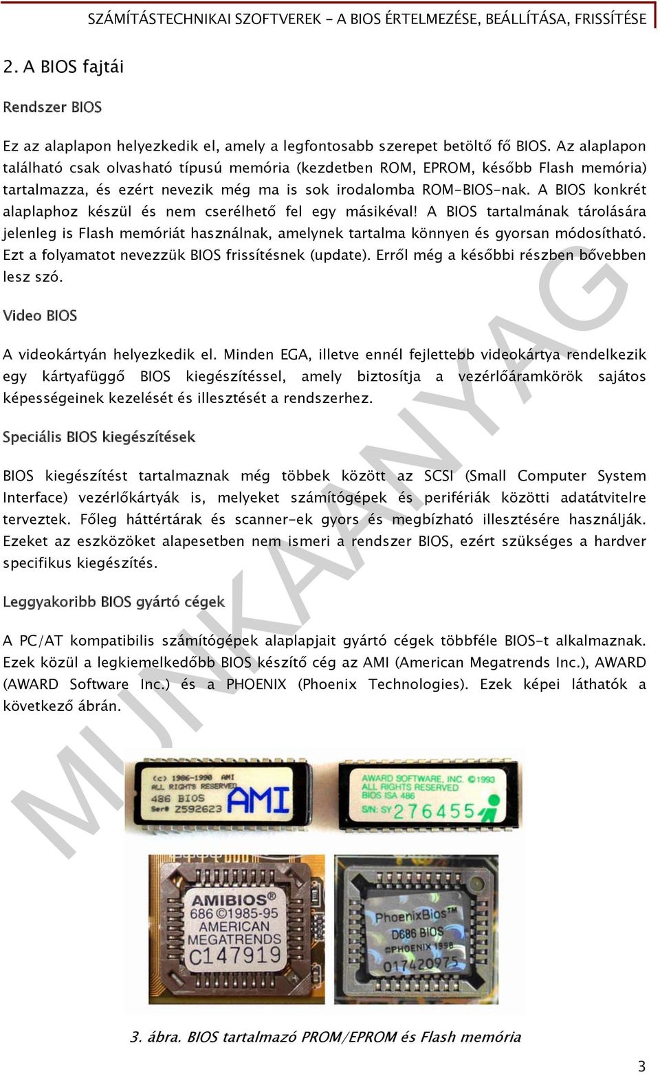 A BIOS konkrét alaplaphoz készül és nem cserélhető fel egy másikéval! A BIOS tartalmának tárolására jelenleg is Flash memóriát használnak, amelynek tartalma könnyen és gyorsan módosítható.