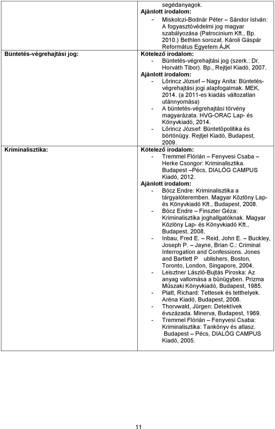 (a 2011-es kiadás változatlan utánnyomása) - A büntetés-végrehajtási törvény magyarázata. HVG-ORAC Lap- és Könyvkiadó, 2014. - Lőrincz József: Büntetőpolitika és börtönügy.