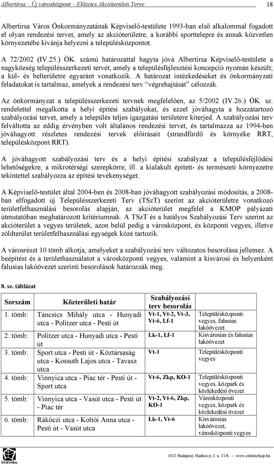 számú határozattal hagyta jóvá Albertirsa Képviselő-testülete a nagyközség településszerkezeti tervét, amely a településfejlesztési koncepció nyomán készült; a kül- és belterületre egyaránt