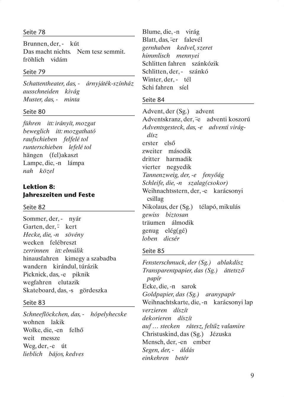 runterschieben lefelé tol hängen (fel)akaszt Lampe, die, -n lámpa nah közel Lektion 8: Jahreszeiten und Feste Seite 82 Sommer, der, - nyár Garten, der, - kert Hecke, die, -n sövény wecken felébreszt