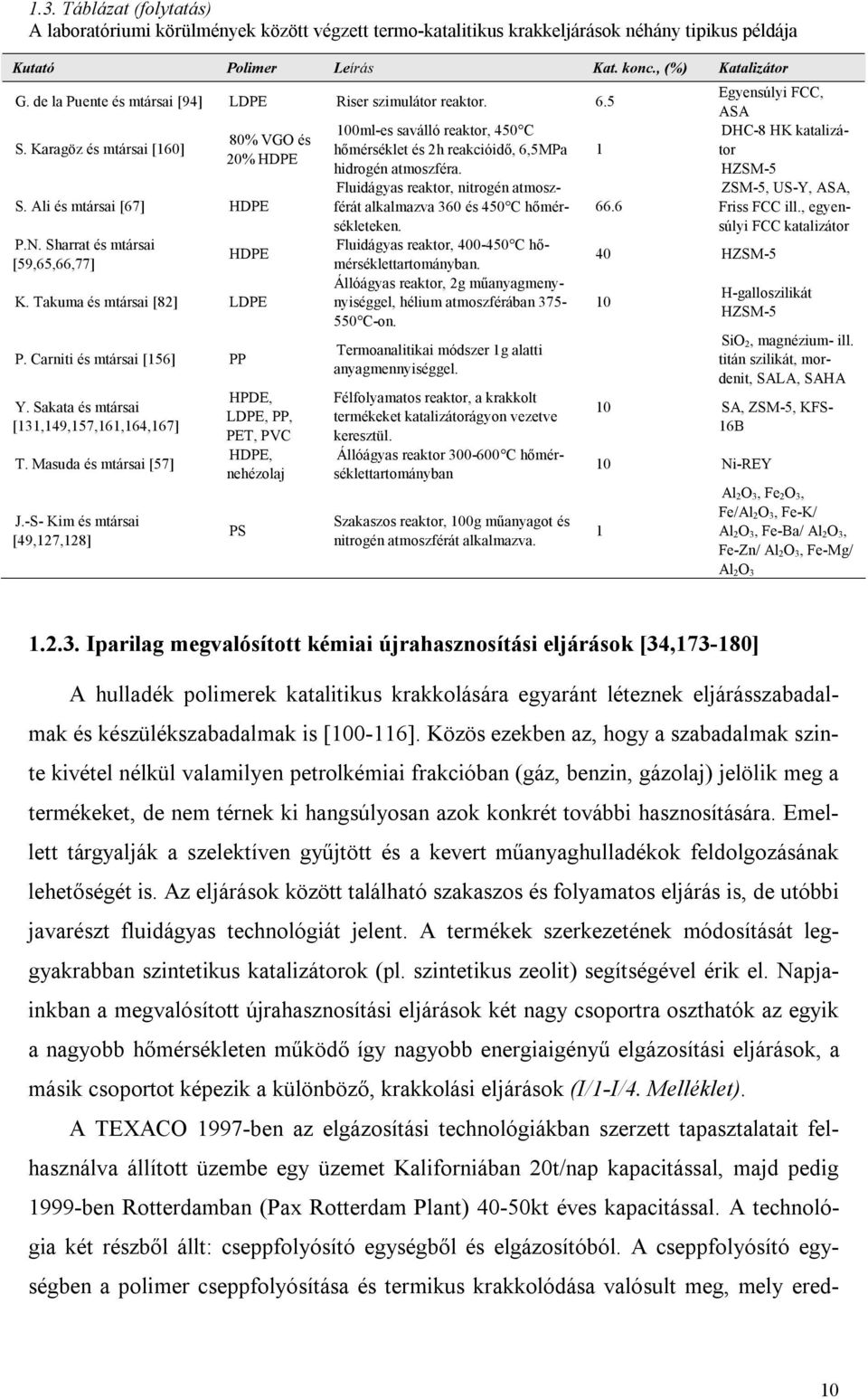 Takuma és mtársai [82] LDPE P. Carniti és mtársai [156] PP Y. Sakata és mtársai [131,149,157,161,164,167] T. Masuda és mtársai [57] J.