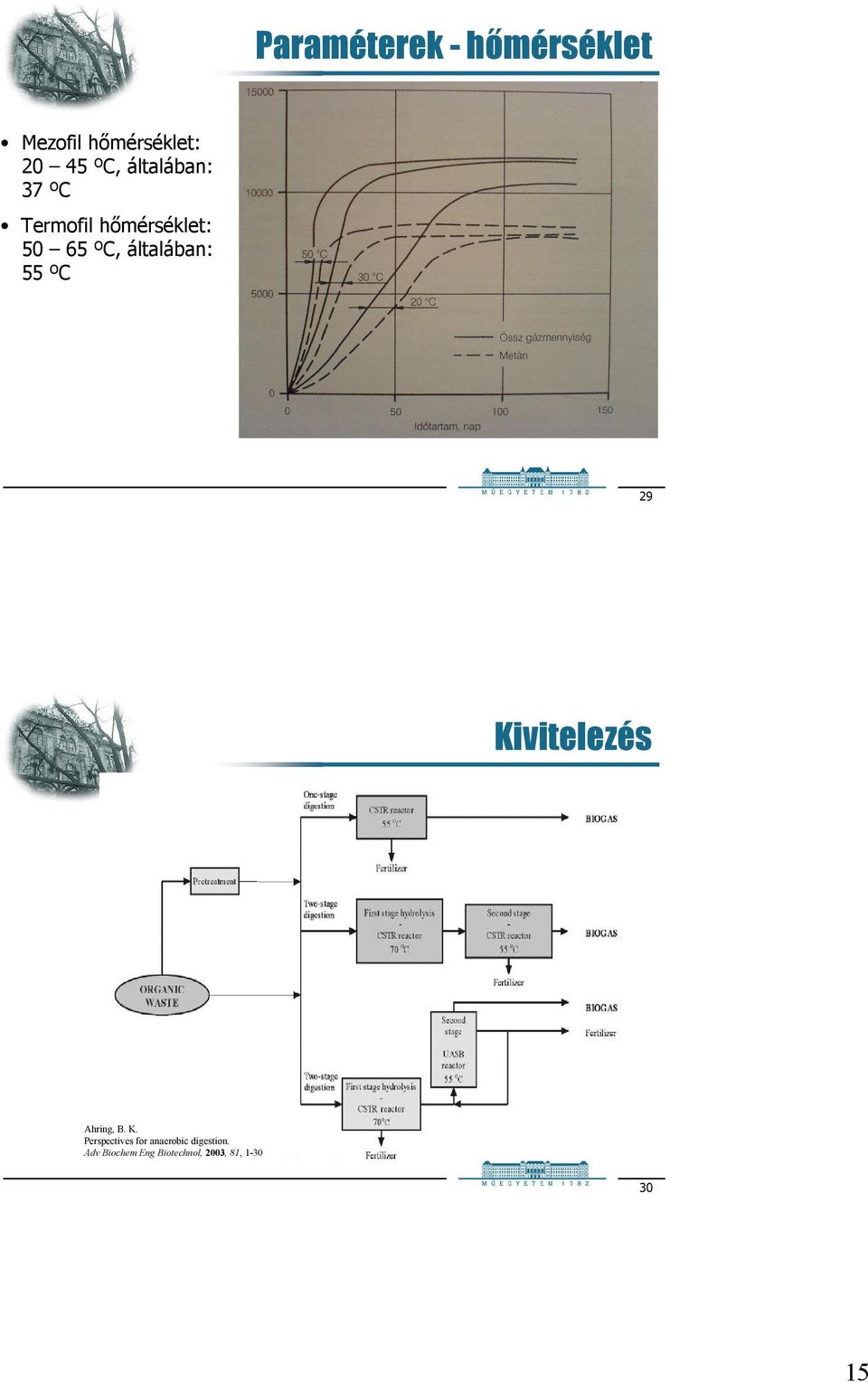 55 ºC 29 Kivitelezés Ahring, B. K. Perspectives for anaerobic digestion.