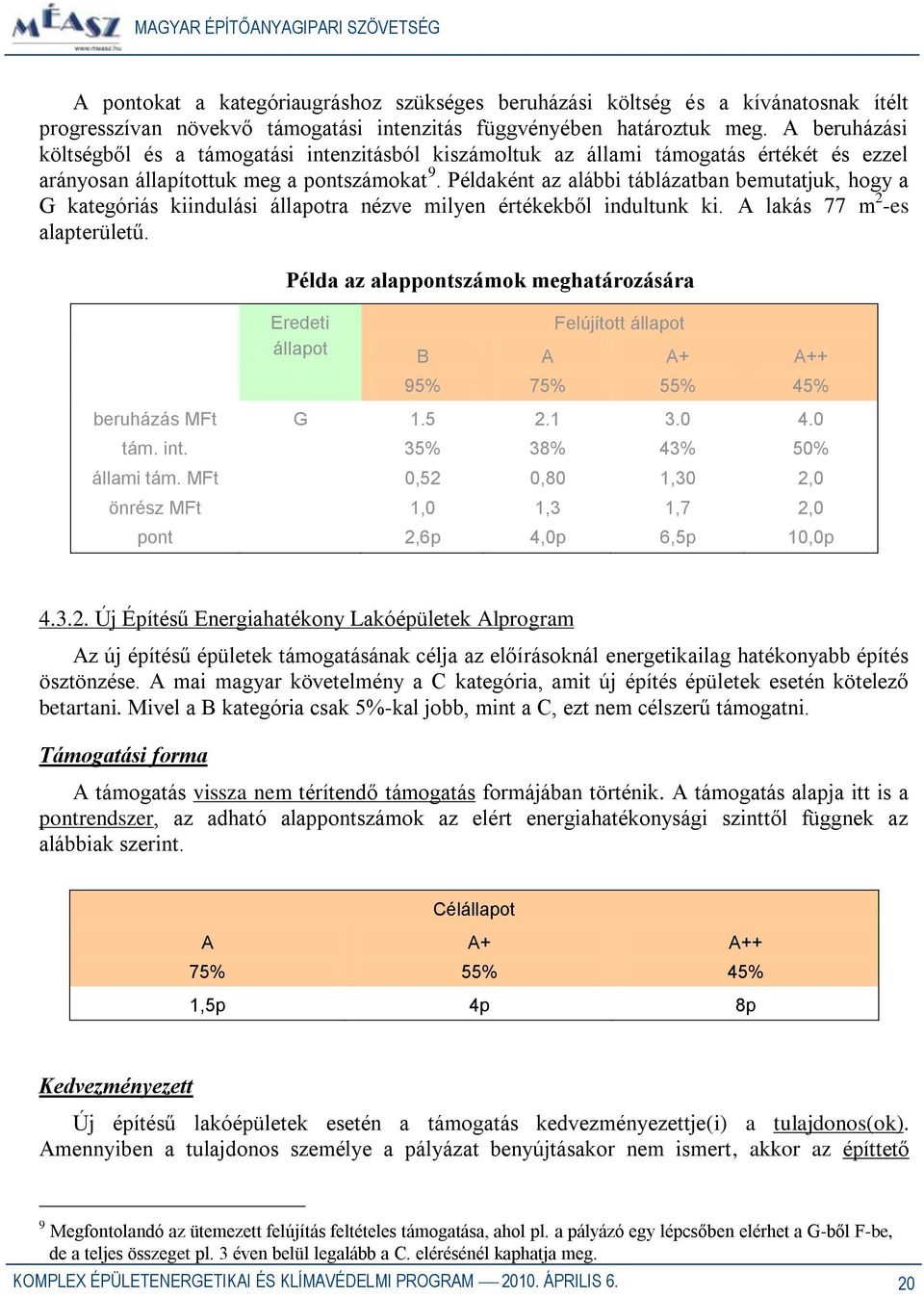 Példaként az alábbi táblázatban bemutatjuk, hogy a G kategóriás kiindulási állapotra nézve milyen értékekből indultunk ki. A lakás 77 m 2 -es alapterületű.