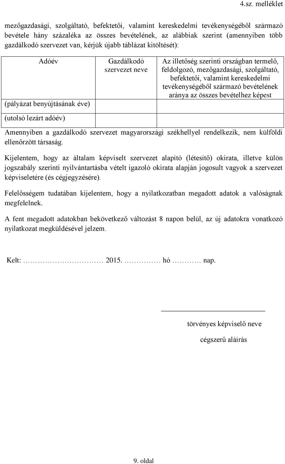 valamint kereskedelmi tevékenységéből származó bevételének aránya az összes bevételhez képest Amennyiben a gazdálkodó szervezet magyarországi székhellyel rendelkezik, nem külföldi ellenőrzött