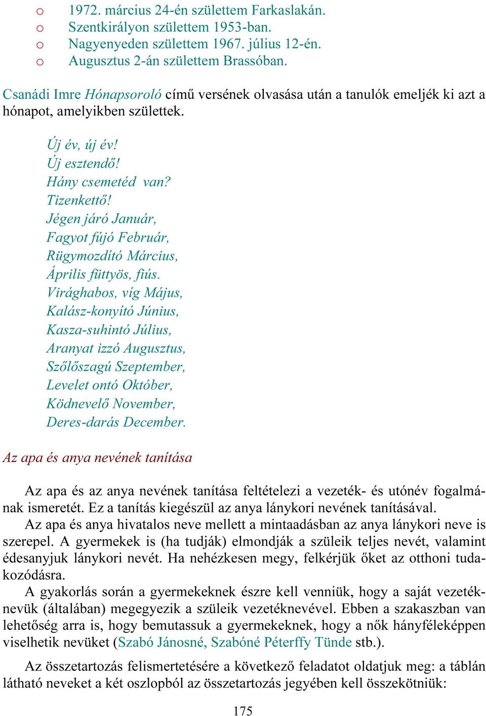 Jégen járó Január, Fagyot fújó Február, Rügymozdító Március, Április füttyös, fiús.