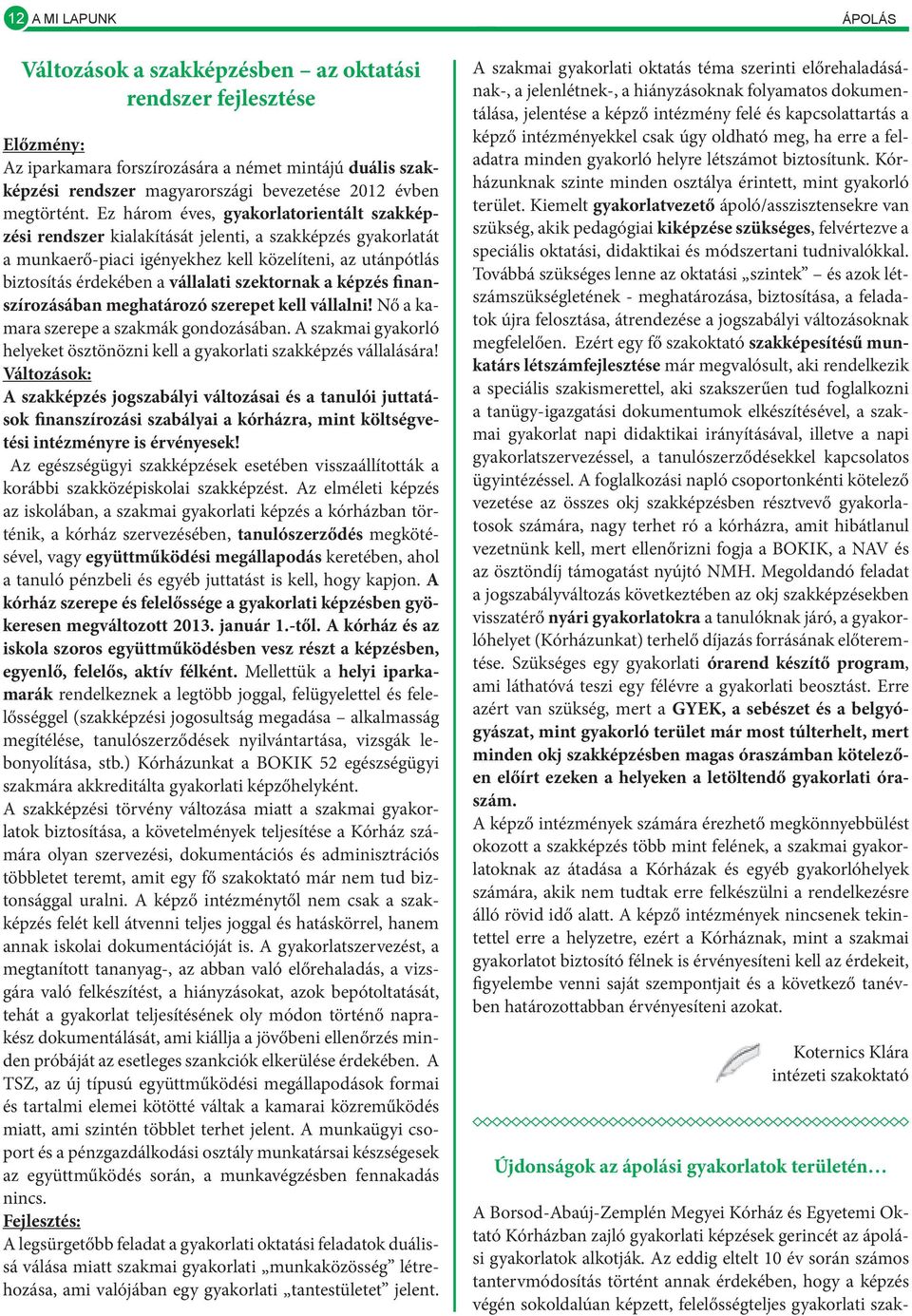 Ez három éves, gyakorlatorientált szakképzési rendszer kialakítását jelenti, a szakképzés gyakorlatát a munkaerő-piaci igényekhez kell közelíteni, az utánpótlás biztosítás érdekében a vállalati