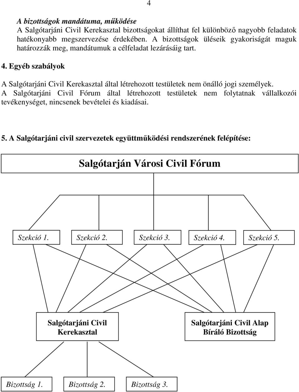 Egyéb szabályok A Salgótarjáni Civil Kerekasztal által létrehozott testületek nem önálló jogi személyek.