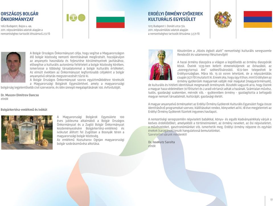 571 fő A Bolgár Országos Önkormányzat célja, hogy segítse a Magyarországon élő bolgár közösség nemzeti identitásának megőrzését, hozzájáruljon az anyanyelv használata és fejlesztése körülményeinek