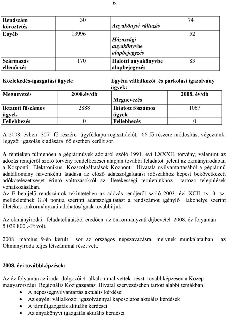 évben 327 fő részére ügyfélkapu regisztrációt, 66 fő részére módosítást végeztünk. Jegyzői igazolás kiadására 65 esetben került sor. A fentieken túlmenően a gépjárművek adójáról szóló 1991.