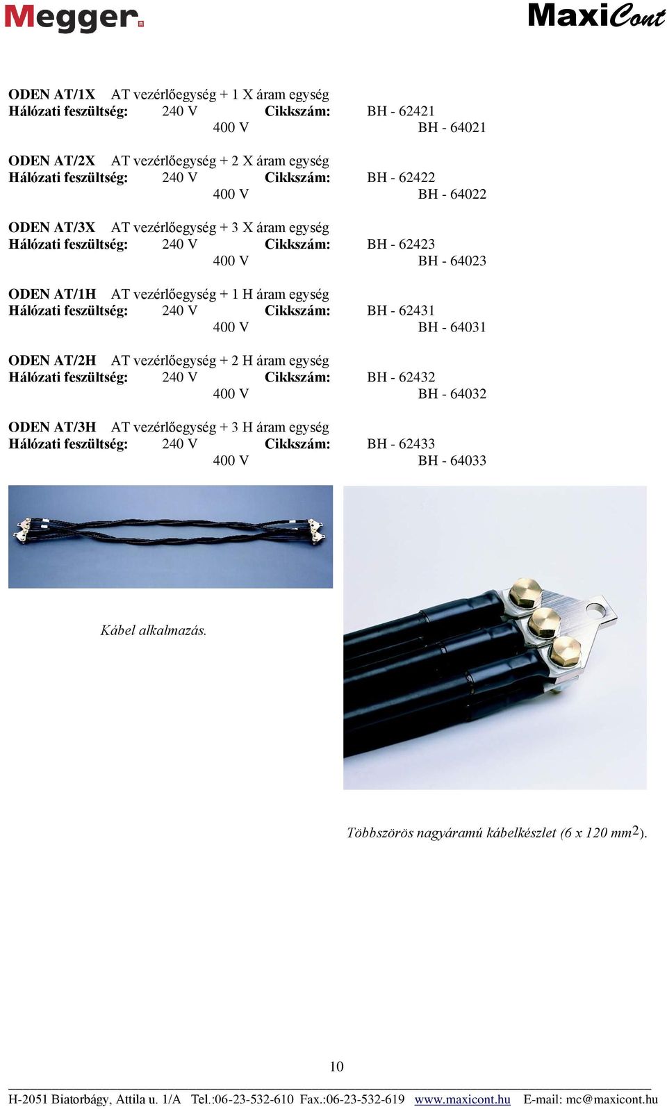 áram egység Hálózati feszültség: 240 V Cikkszám: BH - 62431 400 V BH - 64031 ODEN AT/2H AT vezérlőegység + 2 H áram egység Hálózati feszültség: 240 V Cikkszám: BH - 62432 400 V BH -