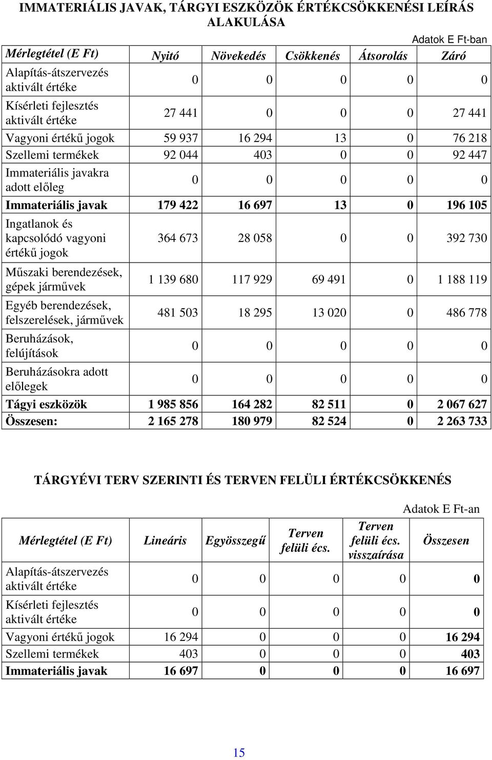 Immateriális javak 179 422 16 697 13 0 196 105 Ingatlanok és kapcsolódó vagyoni értékű jogok Műszaki berendezések, gépek járművek Egyéb berendezések, felszerelések, járművek Beruházások, felújítások