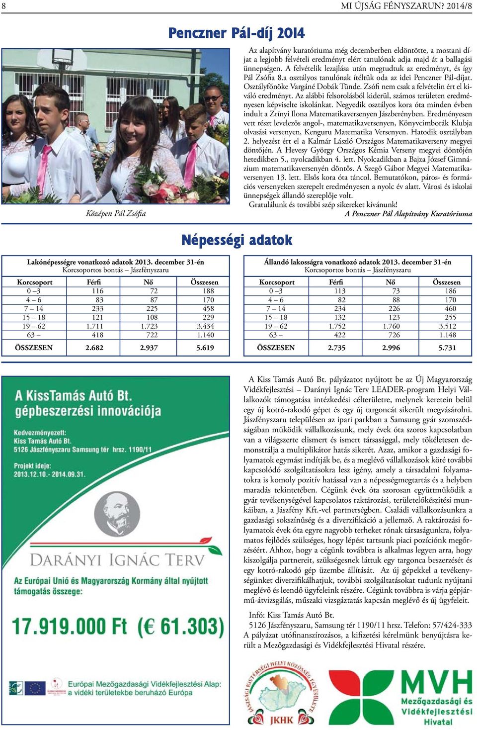 A felvételik lezajlása után megtudtuk az eredményt, és így Pál Zsófia 8.a osztályos tanulónak ítéltük oda az idei Penczner Pál-díjat. Osztályfőnöke Vargáné Dobák Tünde.