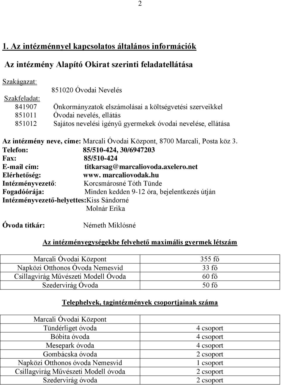 Telefon: 85/510-424, 30/6947203 Fax: 85/510-424 E-mail cím: titkarsag@marcaliovoda.axelero.net Elérhetőség: www. marcaliovodak.