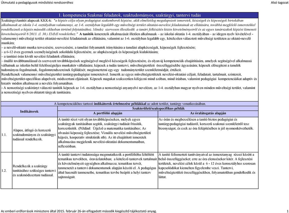 osztályban legalább egy műveltségi terület oktatási-nevelési feladatainak az ellátására, továbbá megfelelő ismeretekkel rendelkeznek a képzés második ciklusban történő folytatásához.